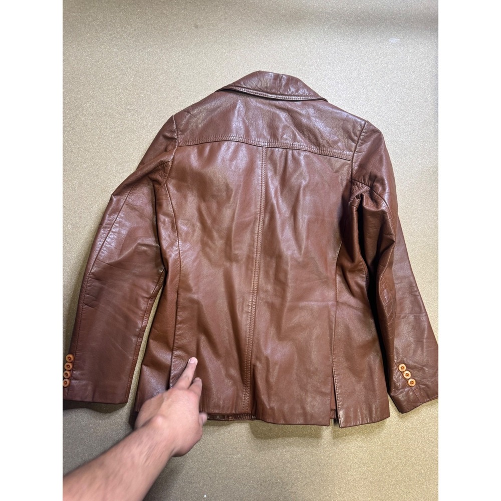 Wilsons House of Suede & Leather Vintage Brown Leather Blazer Jacket Womens 70s - Picture 4 of 10